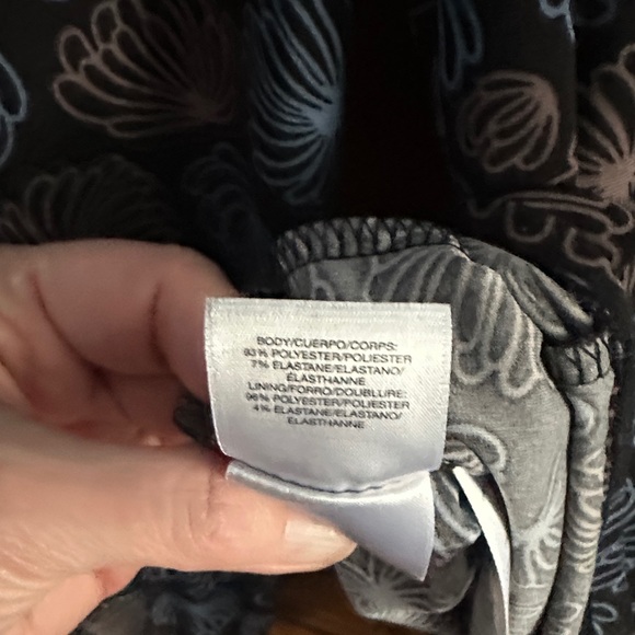 Anne Klein Black Blue Taupe Geo Floral Patterned V Neck Long Sleeve Blouse Small - Picture 4 of 8